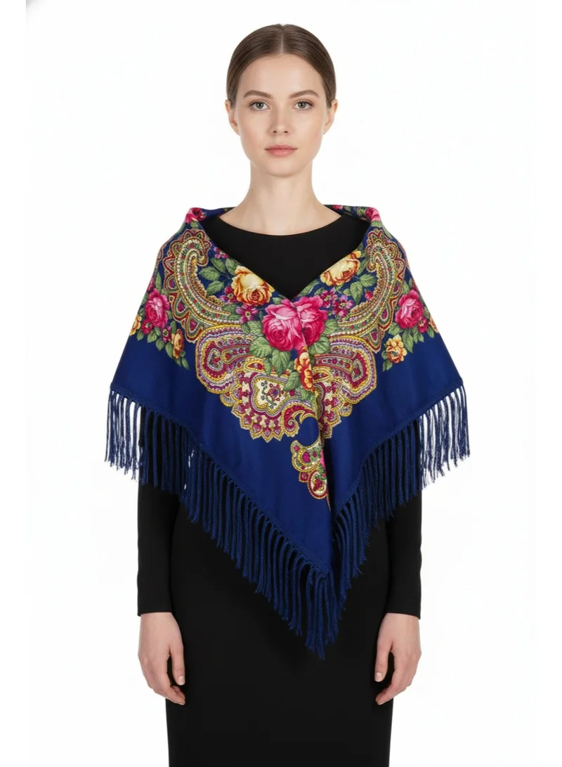 Bidani Pavlovo Posad Style Shawl – Sapphire Bloom